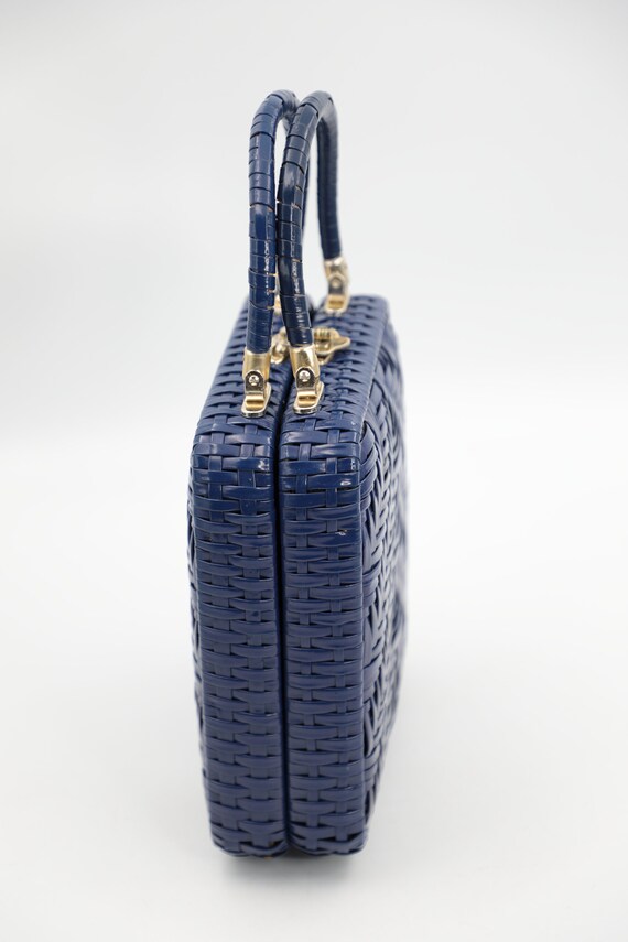 Vintage Blue Wicker Basket Handbag - image 4