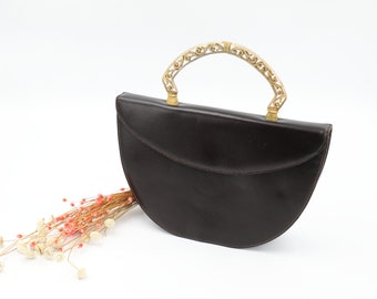 Sac à main arrondi Morle vintage avec poignée en filigrane - Sac à main en cuir des années 1950 1960