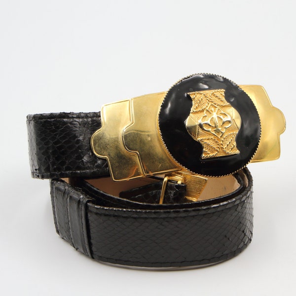 Elliot Rhodes Snake Skin Belt With Gold C Buckle Blue/gold main image 0