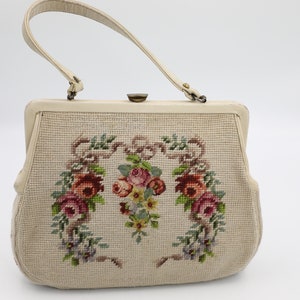 Beige Floral Needlepoint Handbag