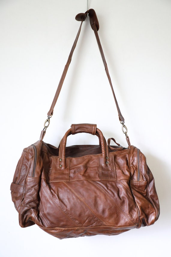 Vintage Leather Duffel Bag w/ Shoulder Strap - image 10