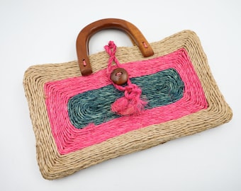 Woven Jute Handbag w/ Wood Handle