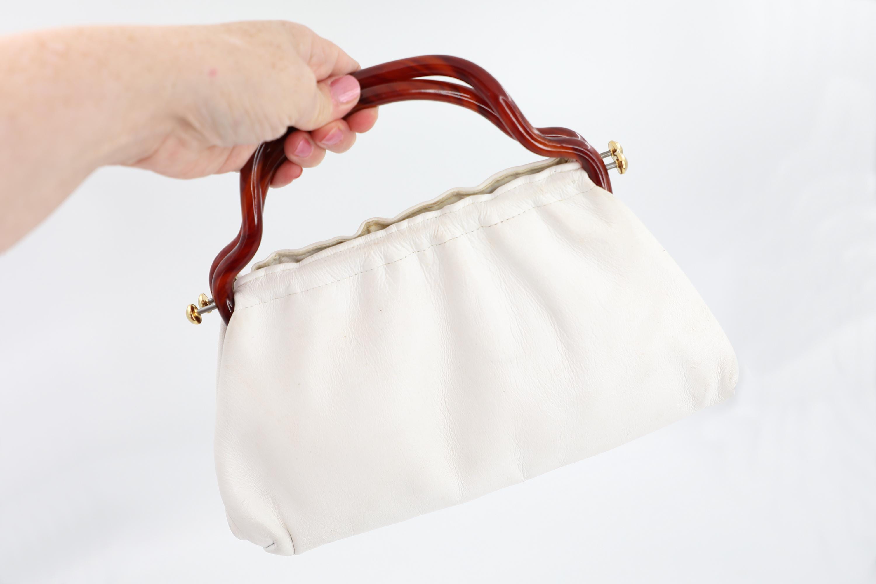 Poignées De Sac à Main Vintage - Plastique Bakélite Ivoire Jaune Clair