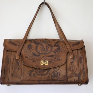 Vintage Mexican Tooled Leather Purse - 1970s Western Handbag
