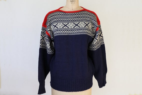 70s Blue Wool Ski Sweater - image 1