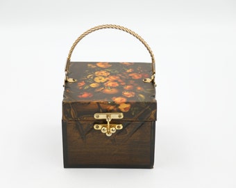 Square Decoupage Wood Box Purse