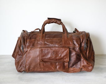 Vintage Leather Duffel Bag w/ Shoulder Strap