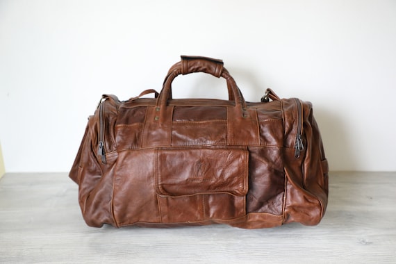 Vintage Leather Duffel Bag w/ Shoulder Strap - image 1