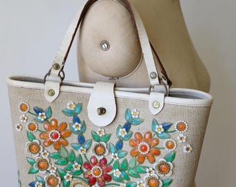 Enid Collins Jewel Bokay Handbag - Flower Embellished Bucket Bag