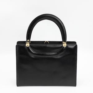 Vintage French Handbag Black Leather Square Top Handle Mint