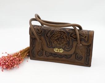 Vintage Mexican Hand-tooled Leather Handbag