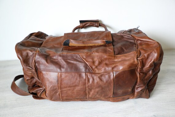 Vintage Leather Duffel Bag w/ Shoulder Strap - image 7