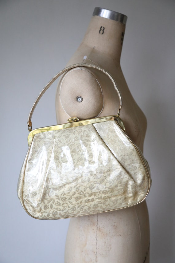 JR Florida Purse Gold Vinyl Handbag - image 8