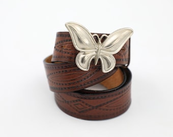Handcrafted Leather Belt W/ Butterfly Embossing, Western  display picture 1