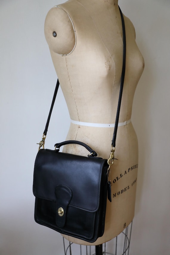 Vintage Coach Black Leather Crossbody Bag - 1980s Station
