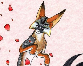 Original Artwork: Cherry Blossom Kitsune - Prismacolor Pencil and Marker Drawing - Kitsune Series by Amy Hardin