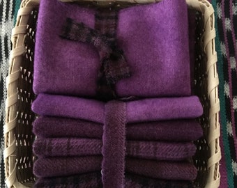 Blue and Purple Felted Wool Fabric Applique/' and Crafts Larkspur 4 pieces Perfect for Rug Hooking