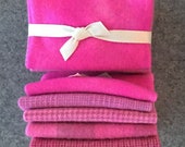 Hand Dyed Wool Bundle in RHODAMINE RED for Rug Hooking, Rug Braiding, Wool Quilts and Wool Applique