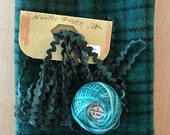 Hand Dyed Fat Eighth in HUNTER with Coordinating Thread and Hand Dyed Rickrack