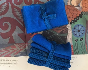 BRILLIANT BLUE Hand Dyed Wool Bundle for Rug Hooking and Wool Applique