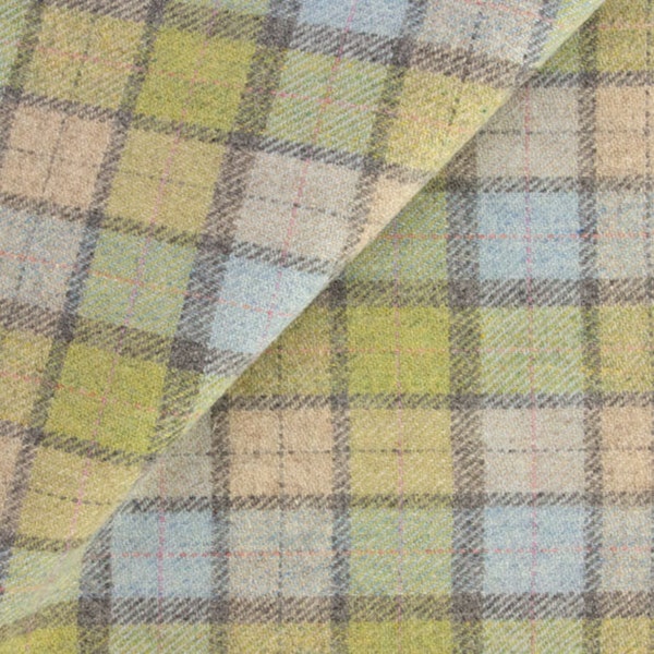 TAN/ Light BLUE/ Light GREEN/ Grey Plaid Mill Dyed Wool Fat Quarter Yard