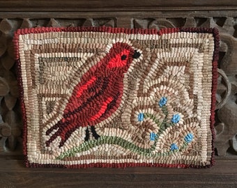 Primitive FINCH Rug Hooking Pattern Hand Drawn on Primitive Linen