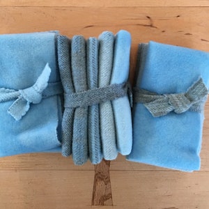 BABY BLUE EYES Hand Dyed Wool Bundle for Rug Hooking and Wool Applique