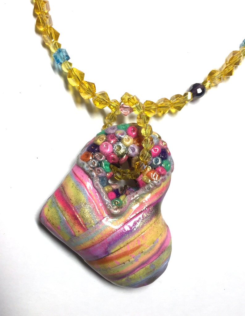 Colorful heart necklace crystal Pastel colors