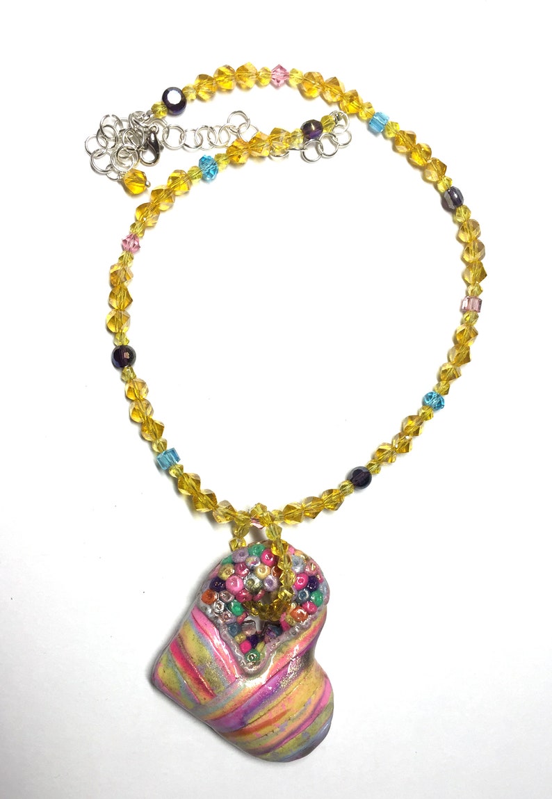 Colorful heart necklace crystal Pastel colors