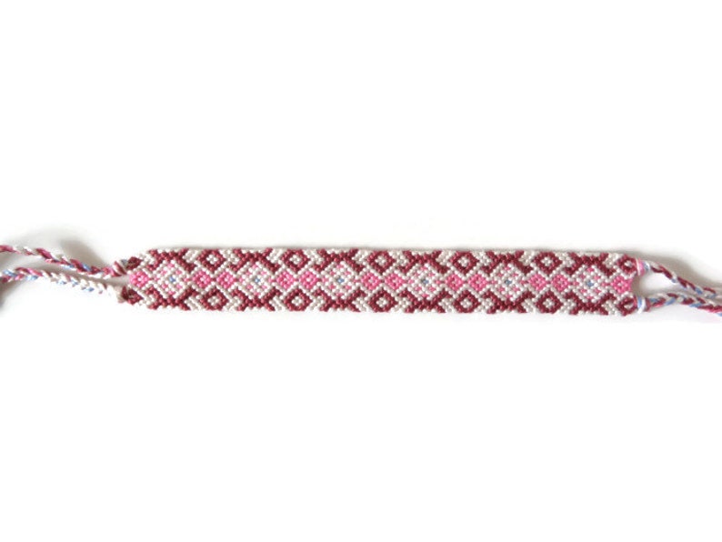 unisex adult macrame bracelet Pink and white tribal friendship bracelet ethnic jewelry tribal pattern 15 cm 5,91 inches