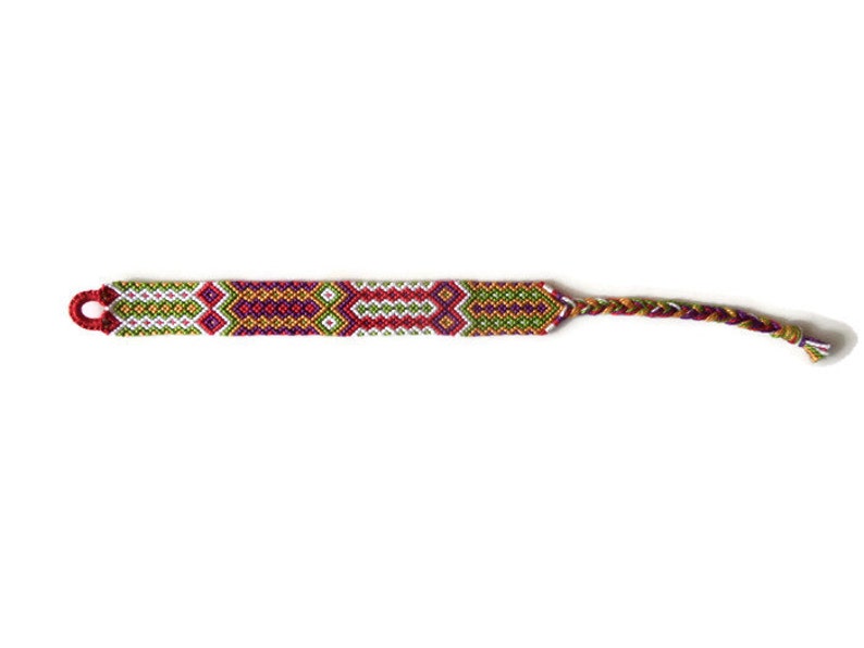 Colorful friendship bracelet diamond pattern wrist cuff bracelet unisex macrame adult jewelry two rows of diamonds 16,5 cm 6,5 inches