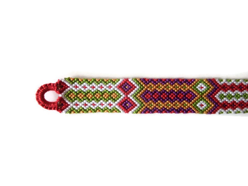 Colorful friendship bracelet diamond pattern wrist cuff bracelet unisex macrame adult jewelry two rows of diamonds 16,5 cm 6,5 inches