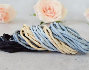 Hand dyed Silk Cords - lot of 6 - black grey beige silk cords - jewelry cord