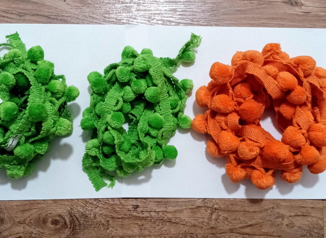 Vintage 1970s Pom Pom Trim: Orange & Green Mod Hippie Style - 7+ Yards ...