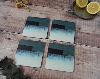 Abstract Coastal Coaster Set: Modern Island View Drinks Mats
