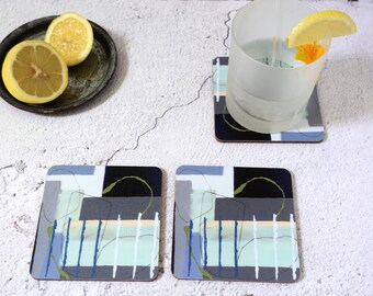 Abstract Wooden Coasters: Modern Home Decor, Set of 2