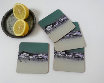 Bright modern drinks coaster pair. Placemats for a contemporary table setting for a light brunch or a formal dinner party with friends. CO