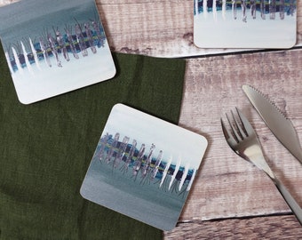 Abstract Art Coasters: Modern Moorland Design, Set of 2