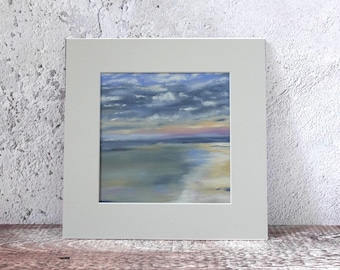 Original Seascape Oil Painting - Beach Sunset Art, 20x20cm