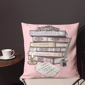 Colección de libros de Jane Austen / Carta de Jane / Almohada premium