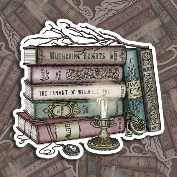 Brontë Sisters Book Collection / Antique Book Stack / Wuthering Heights / Jane Eyre / Tenant of Wildfell Hall | Bubble-free Kiss-cut Sticker