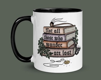 Not All Those Who Wander Are Lost / Fantasy Fantasy Book Stack | 11oz Mug with Color Inside