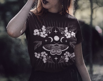 Creature of the Night Shirt // Mystical Moth, Triple Moon Goddess, Phlox Flowers Short || Unisex Classic T-shirt