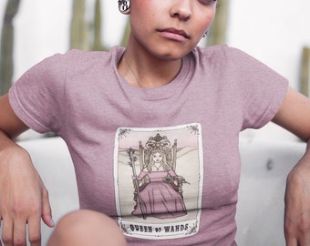 Queen of Wands Tarot Card | Mystical Occult | Short-Sleeve Unisex Classic T-Shirt - Colored Ink