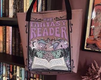 The Fantasy Reader // Retro Bookish Tote // Fantasy Book Lovers || 15" Tote Bag