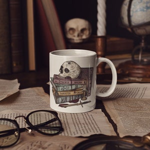 Gothic Horror Classics Book Collection // Dracula / Frankenstein / Dorian Gray / Jekyll & Hyde / Poe | White Glossy Mug