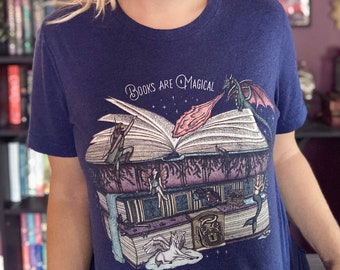 Books Are Magical | Book Shirt / Fantasy / Mythical Creatures | Unisex Lightweight Tri-Blend T-Shirt