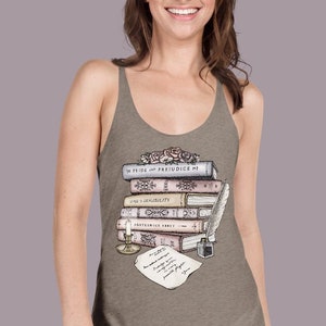Colección de libros de Jane Austen / Camiseta sin mangas con libro / Carta de Jane / Camiseta sin mangas con espalda cruzada para mujer