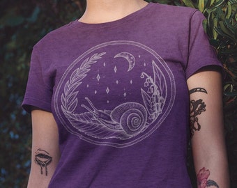Moonlight Glide | Snail / Lily of the Valley / Moon + Stars | Unisex Lightweight Tri-Blend T-Shirt