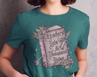Readers Live A Thousand Lives // Bookish Shirt // Fantasy Books || Unisex Lightweight Tri-Blend T-Shirt